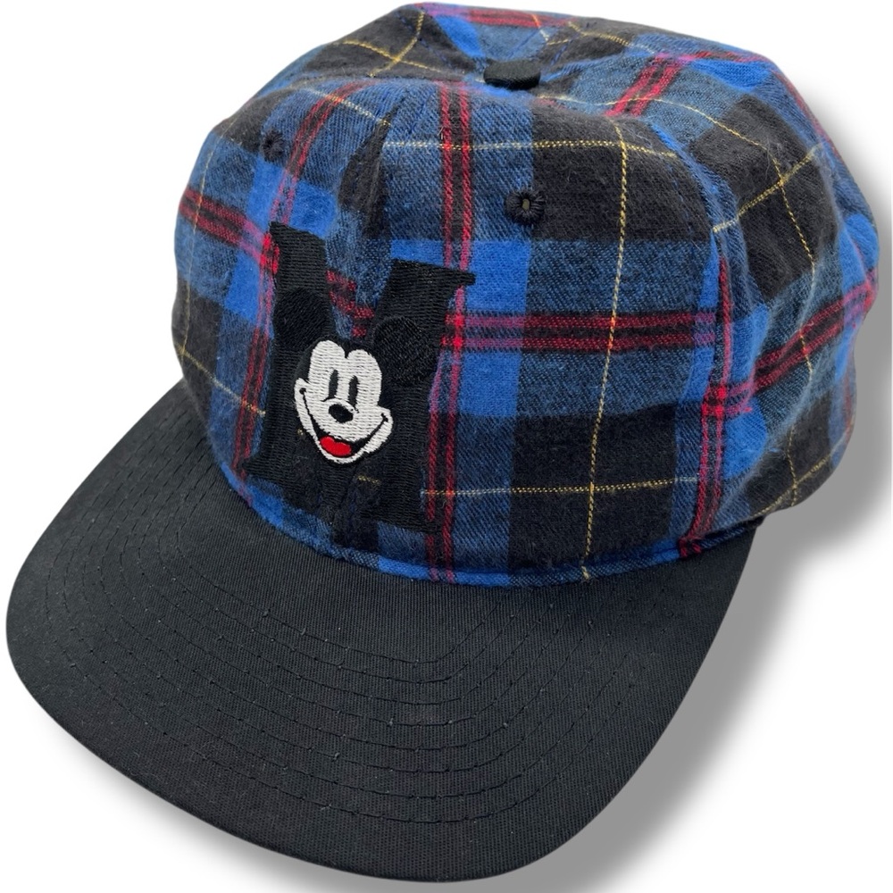 Vintage 90s Disney‎ Mickey Mouse Plaid Blue Multi Color Adult Snapback Hat Cap